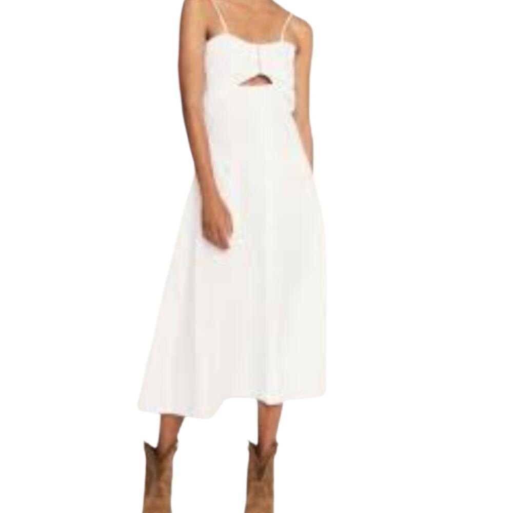 Women's ba&sh Paris Puli Midi Dress Blanc Cotton Front Hook Closures Cutout XS